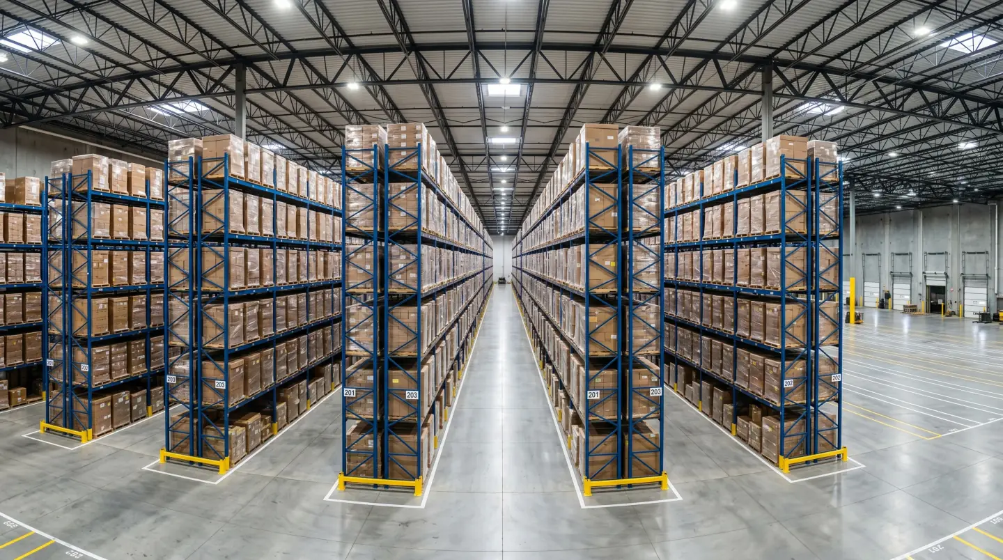 Yellow pallet racking system loaded with inventory in a Greater Nashville warehouse