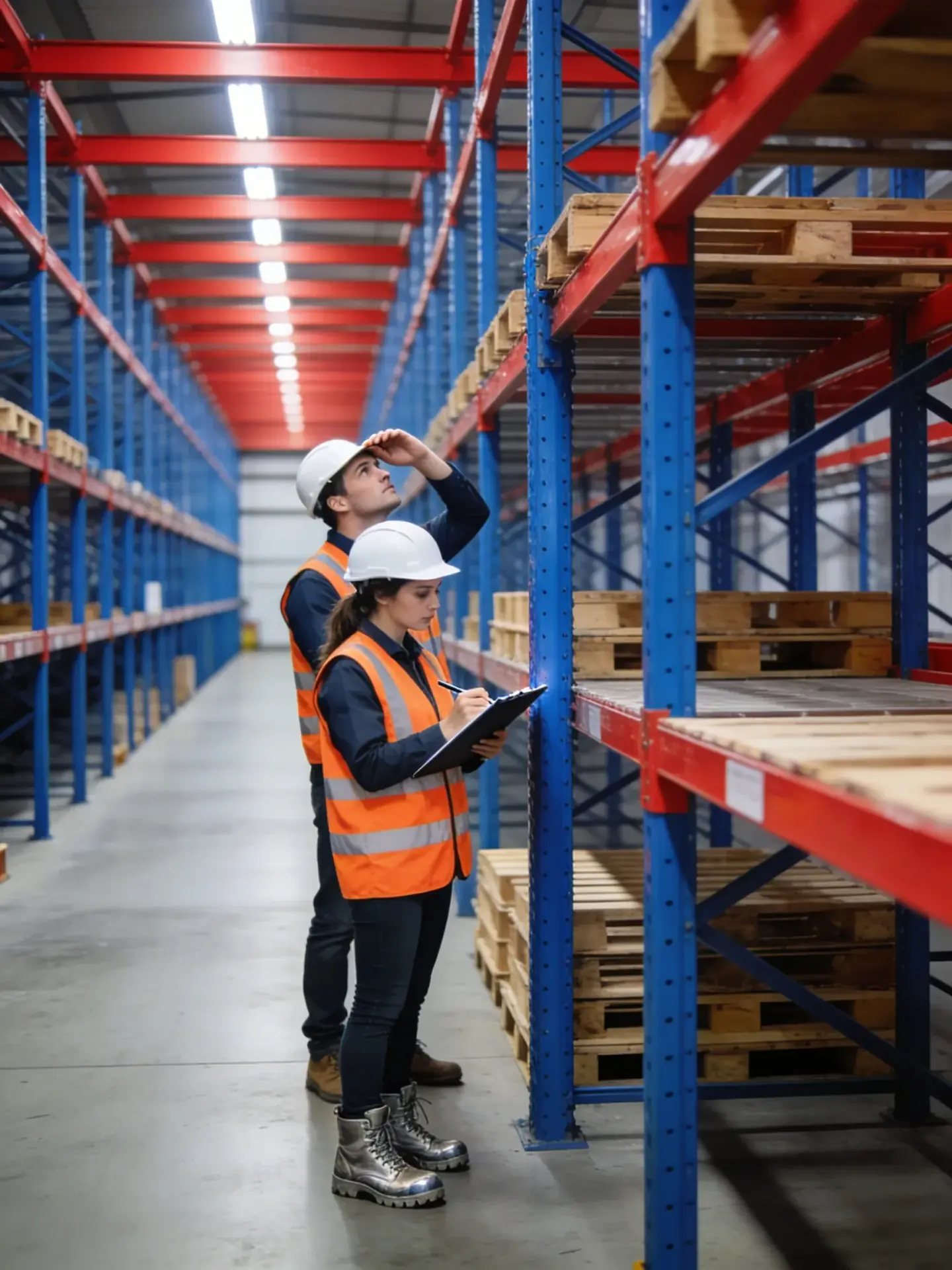 Inspectors documenting rack condition during a Nashville-area rack safety inspection
