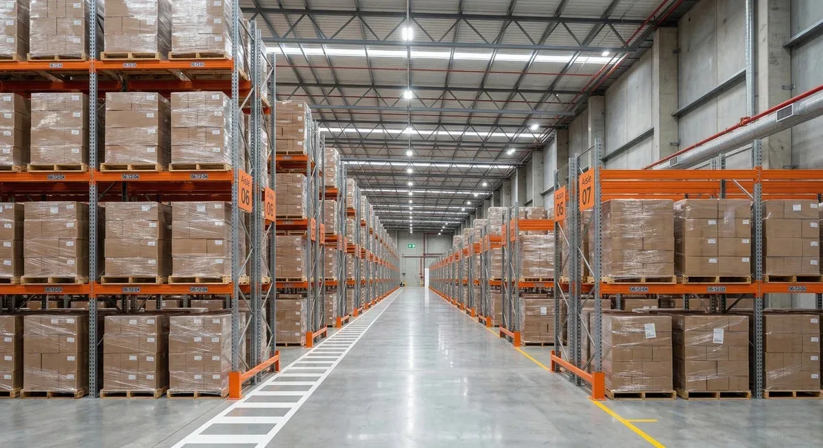 Permitted rack layout with marked aisles and flue spaces